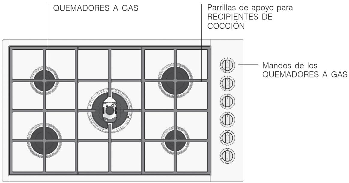 QUEMADORES A GAS Parrillas de apoyo para RECIPIENTES DE COCCIÓN Mandos de los QUEMADORES A GAS
