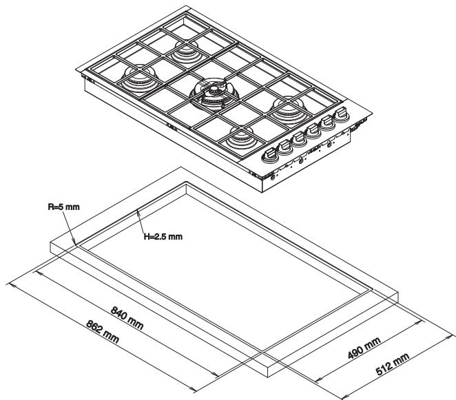 R=5 mm H=2.5 mm 840 mm 662 mm 490 mm 512 mm