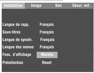 GRUNDIG GDP 1400 - Activation et désactivation de l'affichage des fonctions - 1