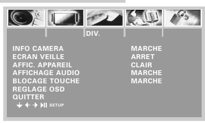 GRUNDIG GDV 130 - Réglages dans le menu «DIV.« (divers) - 1
