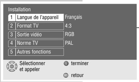 GRUNDIG MALAGA SE 1230 - Réglages du menu « Installation - 1