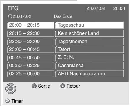 GRUNDIG SINIO DTR 6110 S - Le menu Guide TV (guide électronique de programme) - 2