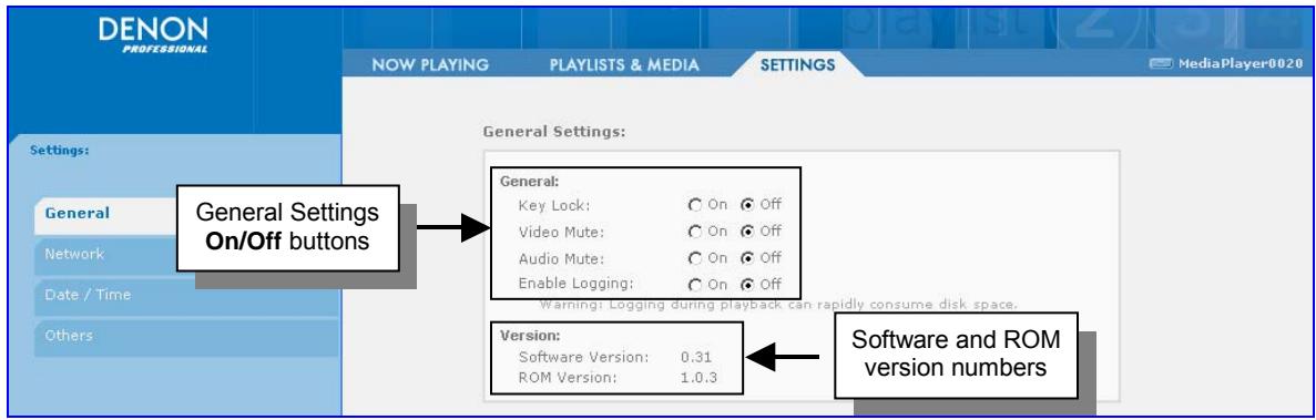 DENON DN-V755 - Paramètres généraux et numérios de version - 2