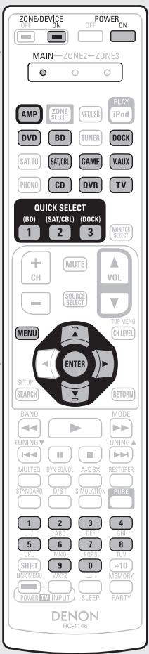 DENON AVR-2311 - Appuyez sur AMP pour permettre la télécommande en mode d'utilisation de l'amplificateur. - 3