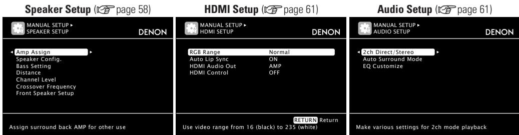 DENON AVR-2311 - Éléments qui peuvent être réglés avec la méthode "manual setup - 1