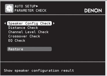 DENON AVR-3310 - Vérifiez les résultats de mesure audyssey auto setup (parameter check) - 1