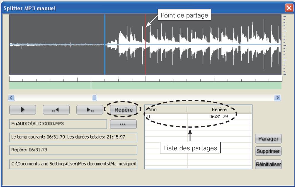 DENON TRANS MUSIC MANAGER - Cliquez sur "Repere" pour insérer un point de partage. - 1