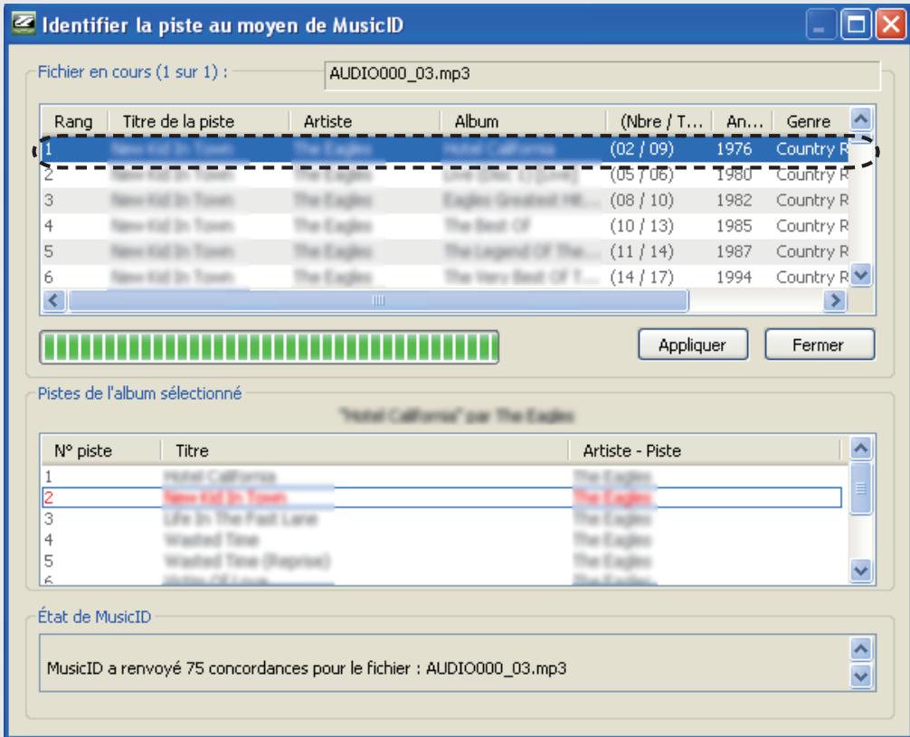 DENON TRANS MUSIC MANAGER - Sélectionnez les données correspondant au morceau dans "Fichier en cours". - 1