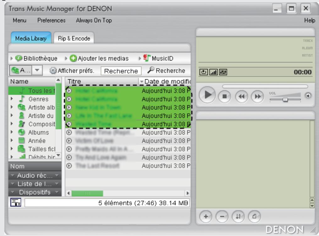 DENON TRANS MUSIC MANAGER - Sélectionnez un morceau que vous voulez supprimer dans "Media Library". - 1