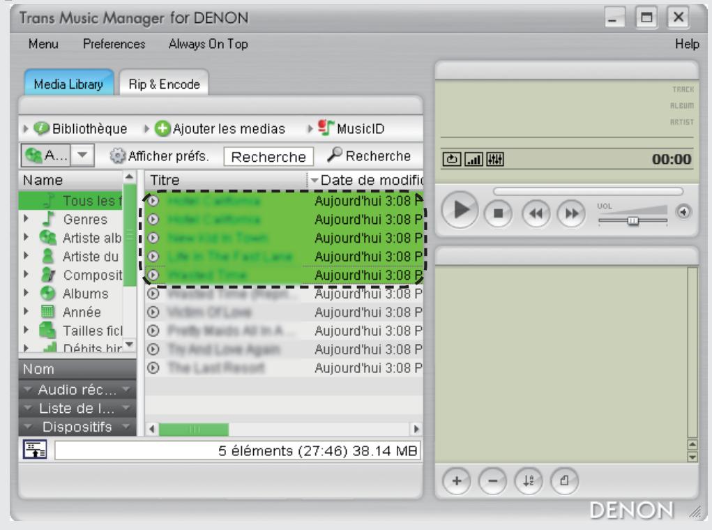 DENON TRANS MUSIC MANAGER - Sélectionnez un morceau que vous voulez supprimer dans "Media Library". - 1