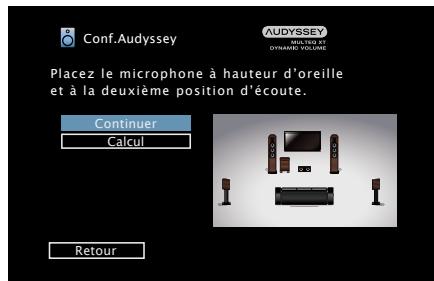DENON AVR-X1000 - Dispossez le microphone de mesures et de configuration à la position 2, sélectionnez "continuer", puis appuyez sur ENTER. - 1