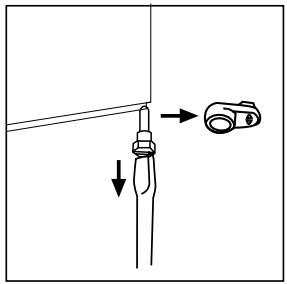 Diagram showing a mechanical assembly with labeled parts and directional arrows indicating motion or force