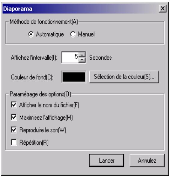 RICOH CAPILO RX - La boîte de dialogue [Diaporama] s'affiche. Effectuez les paramétrages nécessaires. - 1