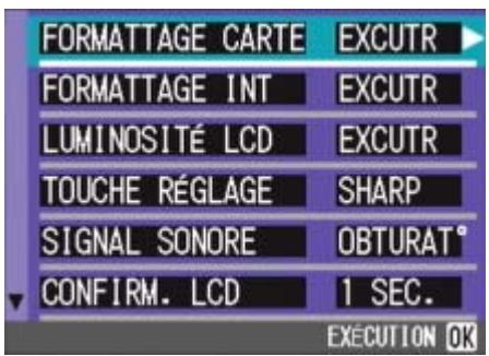 RICOH CAPILO RX - Ecran de paramétrage (Lorsque l'appareil est en mode Paramétrage) - 1