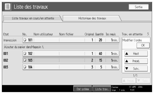 RICOH MP C4500 COPY DOCUMENT SERVER REFERENCE - Changement de l'ordre des travaux - 2