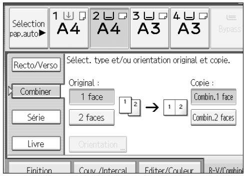 RICOH MP C4500 COPY DOCUMENT SERVER REFERENCE - Appuyez sur [1 face] ou [2 faces] pour l'Original, puis appuyez sur [Combin.2 faces] pour la Copie. - 1