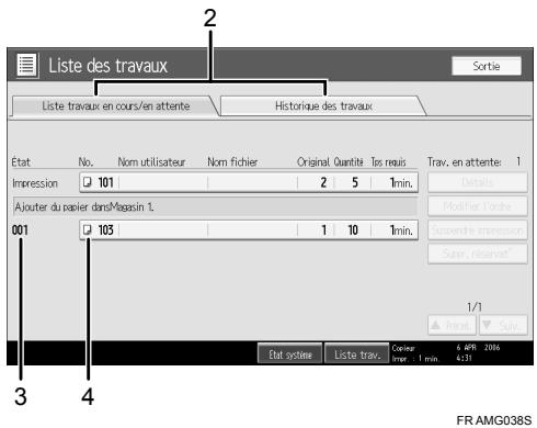 RICOH MP C4500 COPY DOCUMENT SERVER REFERENCE - Si [Ordre de travail] est selectionnée : - 1
