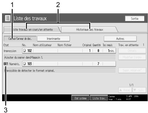 RICOH MP C4500 COPY DOCUMENT SERVER REFERENCE - Si [Ordre de travail] n'est pas seLECTIONnée: - 1