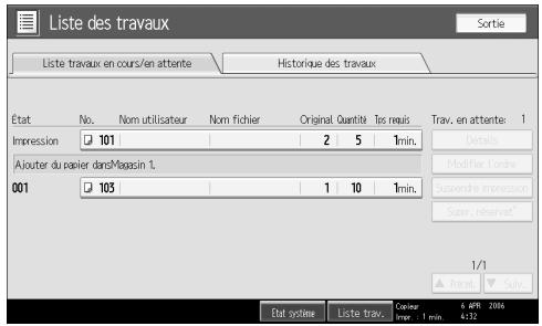 RICOH MP C4500 COPY DOCUMENT SERVER REFERENCE - Vérification des travaux dans une file d'impression - 1