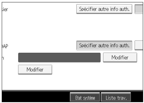 ifier Spécifier autre info auth. AP Spécifier autre info auth. Modifier Modifier Etat système Liste trav.