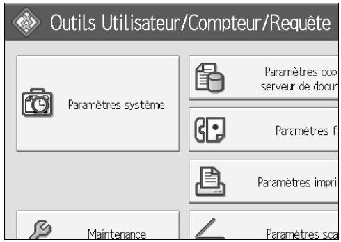 Outils Utilisateur/Compteur/Reqête Paramètres système Paramètres cop serveur de docur Paramètres f Paramètres impric Maintenance Paramètres sca
