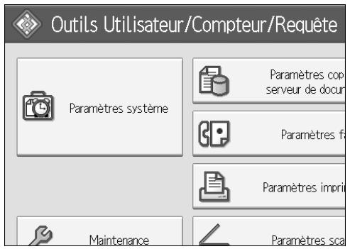 Outils Utilisateur/Compteur/Reqête Paramètres système Paramètres cop serveur de docur Paramètres fi Paramètres impri Maintenance Paramètres sca
