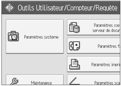 Outils Utilisateur/Compteur/Requête Paramètres système Paramètres cop serveur de docur Paramètres f Paramètres impric Maintenance Paramètres sca