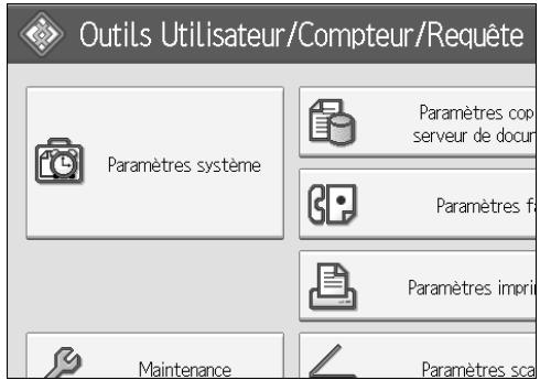 Outils Utilisateur/Compteur/Requte Paramètres système Paramètres cop serveur de docur Paramètres f Paramètres imprim Maintenance Paramètres sca