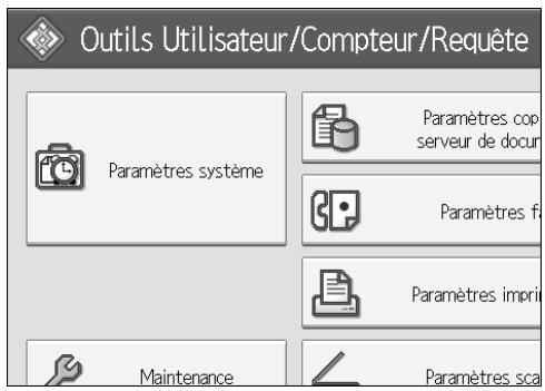 Outils Utilisateur/Compteur/Requête Paramètres système Paramètres cop serveur de docur Paramètres f Paramètres impi Maintenance Paramètres sca