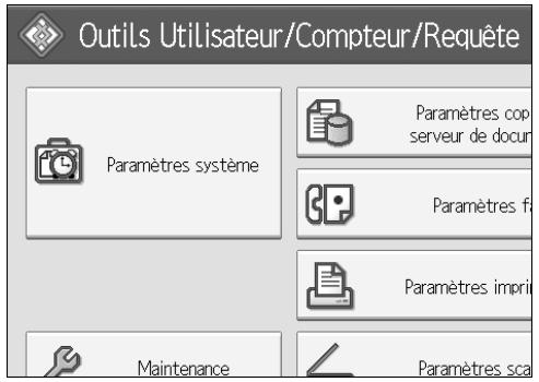 Outils Utilisateur/Compteur/Requête Paramètres système Paramètres cop serveur de docur Paramètres fi Paramètres impric Maintenance Paramètres sca