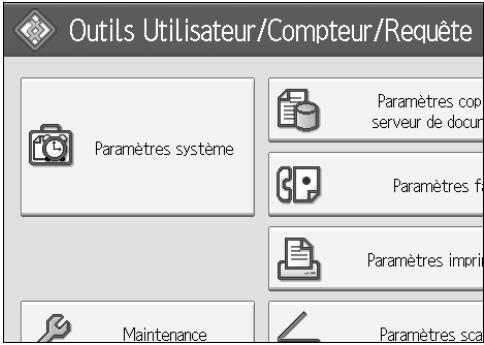 Outils Utilisateur/Compteur/Reqûte Paramètres système Paramètres cop serveur de docur Paramètres f Paramètres impric Maintenance Paramètres sca
