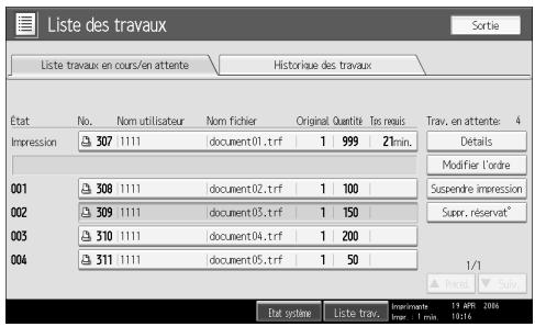 RICOH MP C4500 PRINTER REFERENCE - Changement de l'ordre des travaux - 1