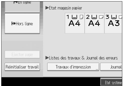 RICOH MP C4500 PRINTER REFERENCE - Sur l'écran de l'imprimante, appuyez sur [Travaux d'impression]. - 1