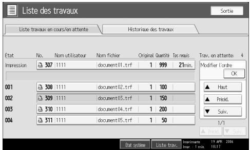 RICOH MP C4500 PRINTER REFERENCE - Changement de l'ordre des travaux - 2