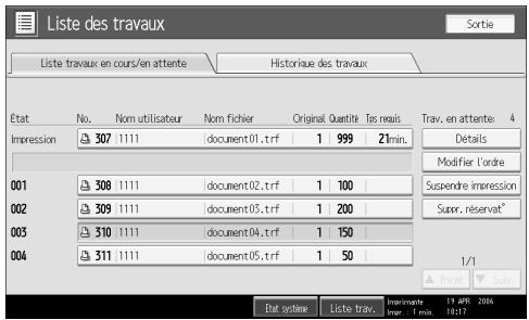 RICOH MP C4500 PRINTER REFERENCE - Changement de l'ordre des travaux - 3