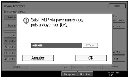 RICOH MP C4500 PRINTER REFERENCE - Introduisez le mot de passer via le pavé numérique, et appuyez sur [OK]. - 1