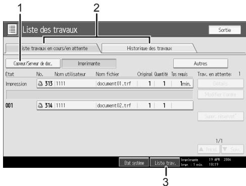 RICOH MP C4500 PRINTER REFERENCE - Écran Liste de travaux - 1