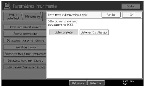 RICOH MP C4500 PRINTER REFERENCE - Sélection de la Liste initiale des travaux d'impression - 1