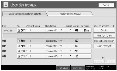 RICOH MP C4500 PRINTER REFERENCE - Vérification des travaux dans la file d'attente d'impression - 1