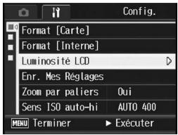 RICOH R8 - Appuyez sur la touche ADJ./ OK▼ pour sélectionner [luminosité LCD] puis appuyez sur la touche ▷. - 1