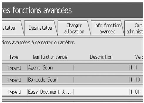 RICOH VM CARD - Appuyez sur [Info fonction avancée]. - 1