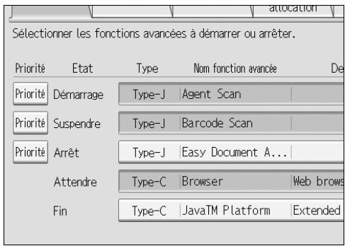 RICOH VM CARD - Appuyez sur les fonctions etendues que vous souhaitez arreter, parmi celles dont 1""Etat" est sur "Demarrage", "Suspendre" ou "Attente". - 1