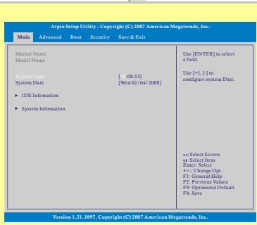 MSI WIND U100 - Menu de réglage du BIOS - 1