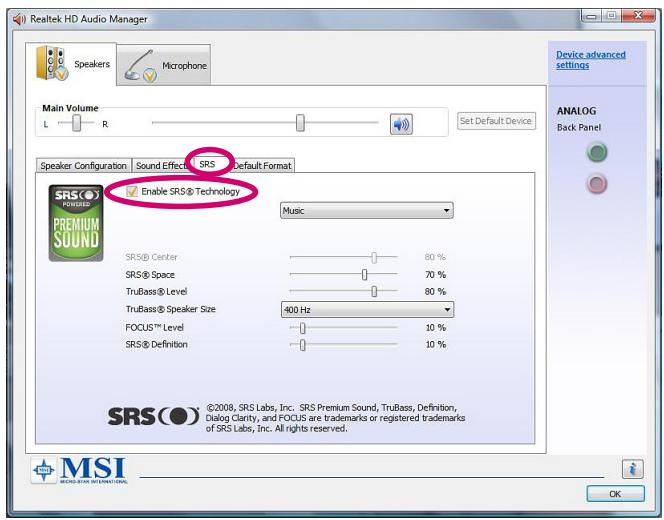 MSI MS-A912 V1.X - Utilisation du son SRS Premium Sound - 2