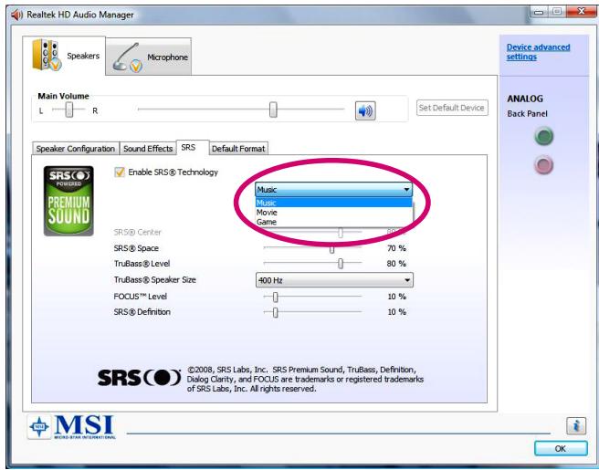 MSI MS-A912 V1.X - Utilisation du son SRS Premium Sound - 3