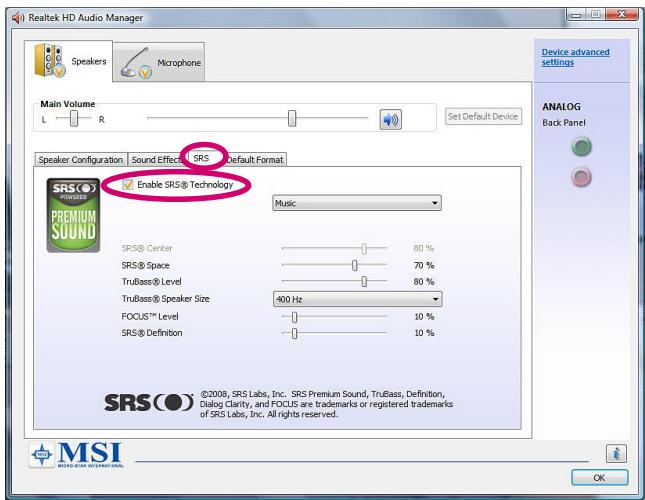MSI WIND TOP AE1920 - Utilisation du son SRS premium sound - 2