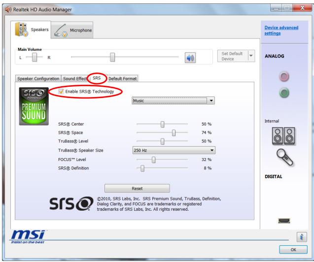 MSI WIND TOP AE2051-055FR - > Utilisation du son SRS Premium Sound - 2