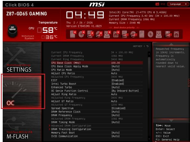 MSI Z87-GD65 - OC-Menu - 1