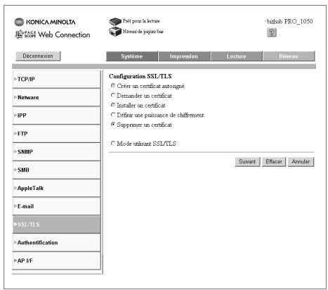KONICA MINOLTA BIZHUB PRO 1050 1050E - Supprimer un certificat - 2