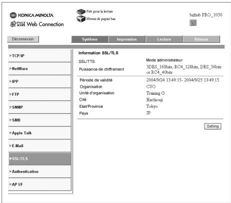 KONICA MINOLTA BIZHUB PRO 1050 1050E - Mode utilisant SSL/TLS - 1